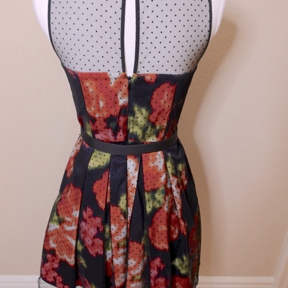 NEW Eliza J Navy Floral Dress with Black Sheer Polka Dot Mesh Ove… - Picture 5 of 16